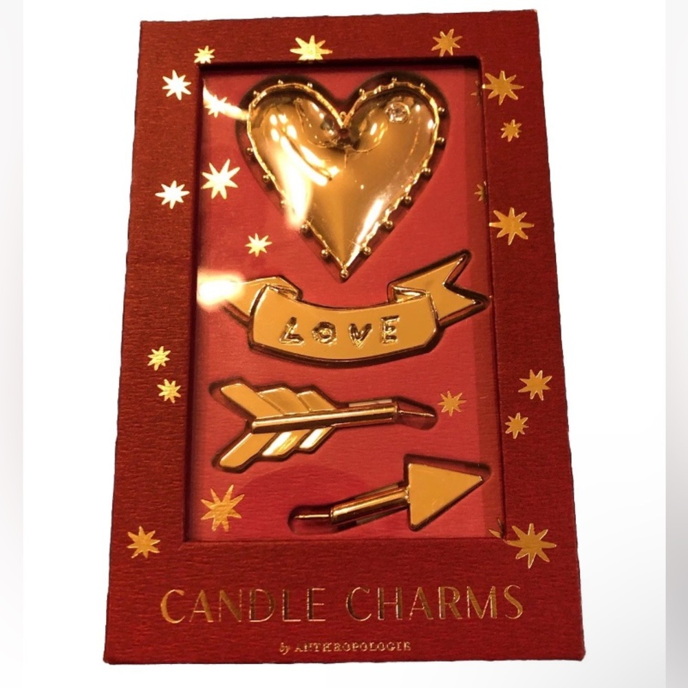 NWT ANTHROPOLOGIE  Gold Heart Candle Charms Valentine’s Day TAPERS PILLARS
